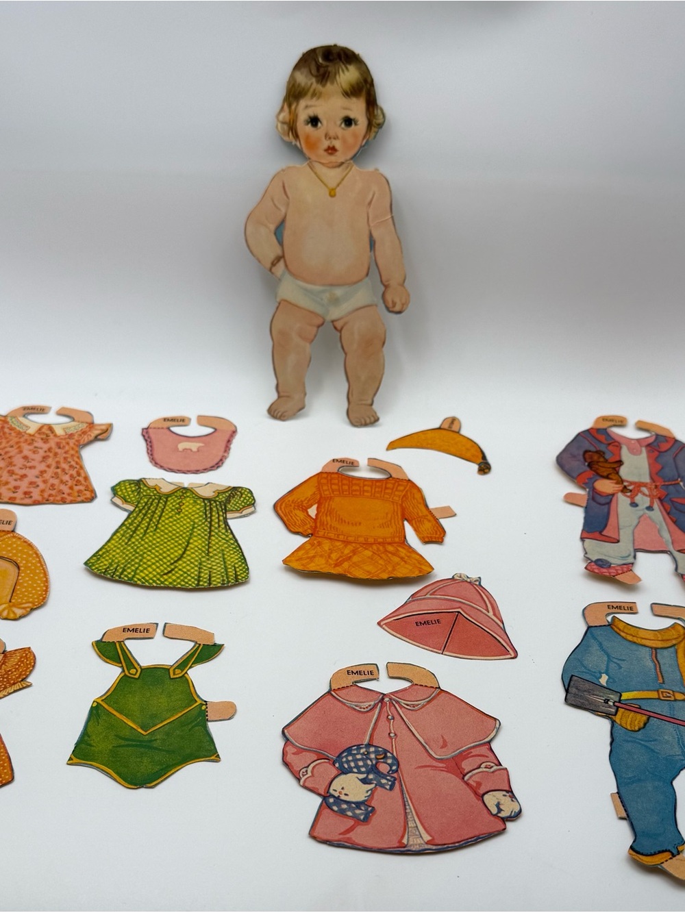 Vintage 1930s-1950s Emelie Paper Doll
Set, Die-Cut Clothes & Outfits Lot